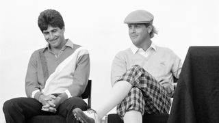 Payne Stewart (r) of the USA the runner up and Jose-Maria Olazabal of Spain (R) the winner of the Silver Medal during the114th Open Championship played at Royal St Georges Golf Club