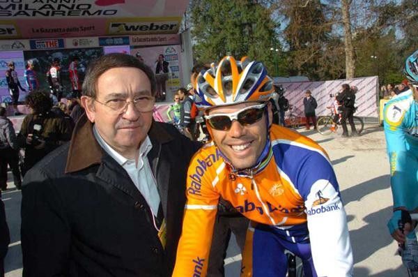 Oscar Freire (Rabobank) with Colnago the man behind the famous machine that the 2007 Sanremo was won on.