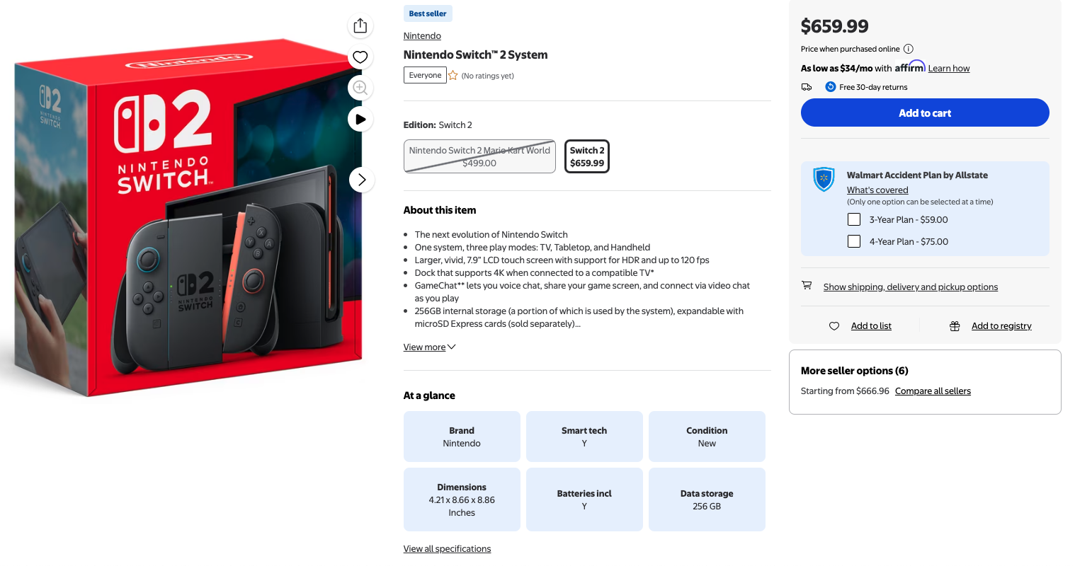 Switch 2 stock at Walmart