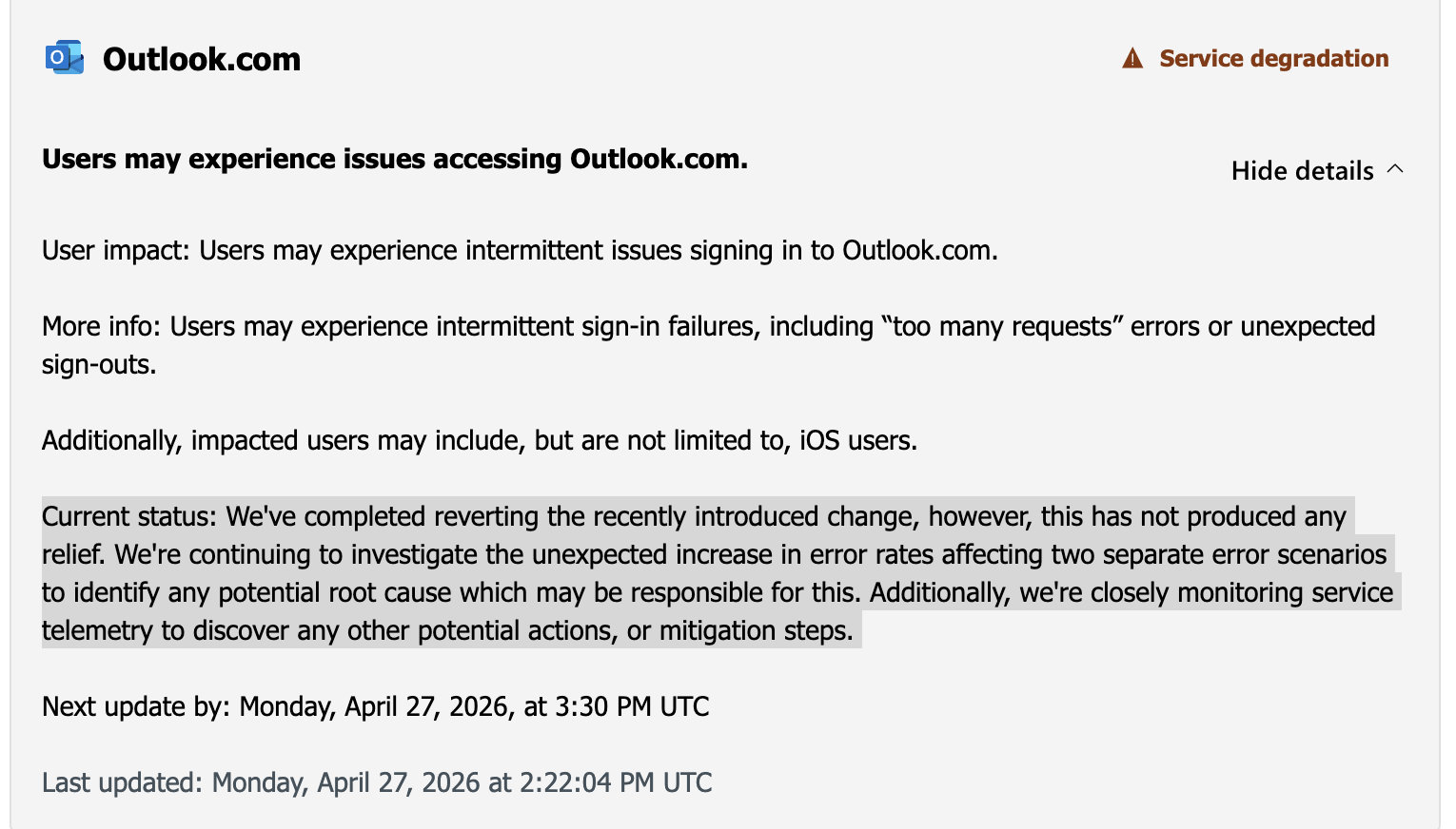 Microsoft Outlook status