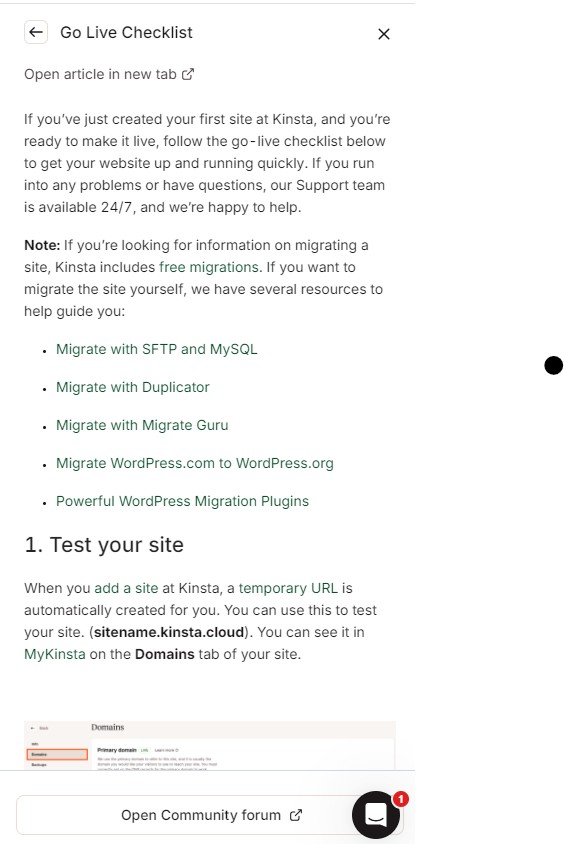 An image of Kinsta's website checklist