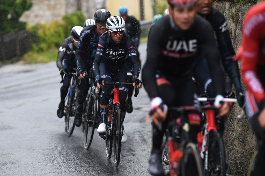CORTINA DAMPEZZO ITALY MAY 24 Vincenzo Nibali of Italy and Team Trek Segafredo during the 104th Giro dItalia 2021 Stage 16 a 153km stage shortened due to bad weather conditions from Sacile to Cortina dAmpezzo 1210m girodiitalia Giro on May 24 2021 in Cortina dAmpezzo Italy Photo by Tim de WaeleGetty Images