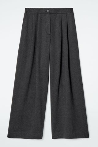 Pleated Wide-Leg Herringbone Trousers