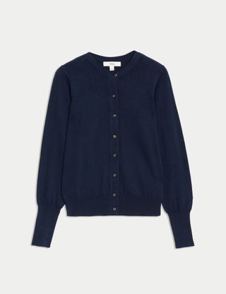 Crew Neck Button Front Cardigan