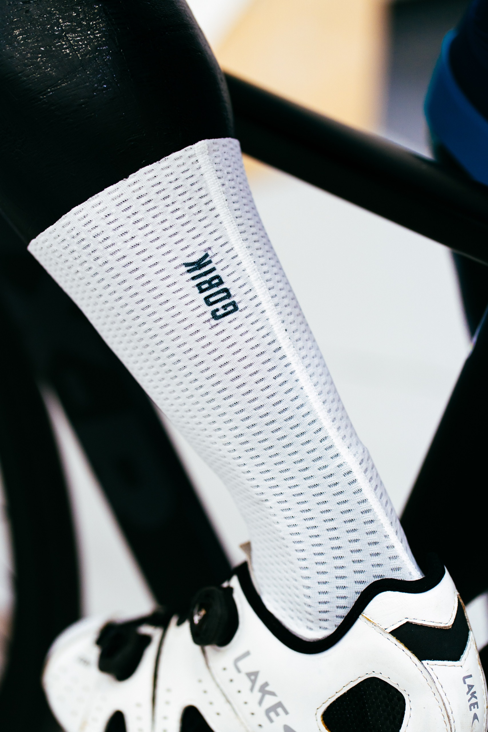 A close up shot of some socks being tested in the wind tunnel