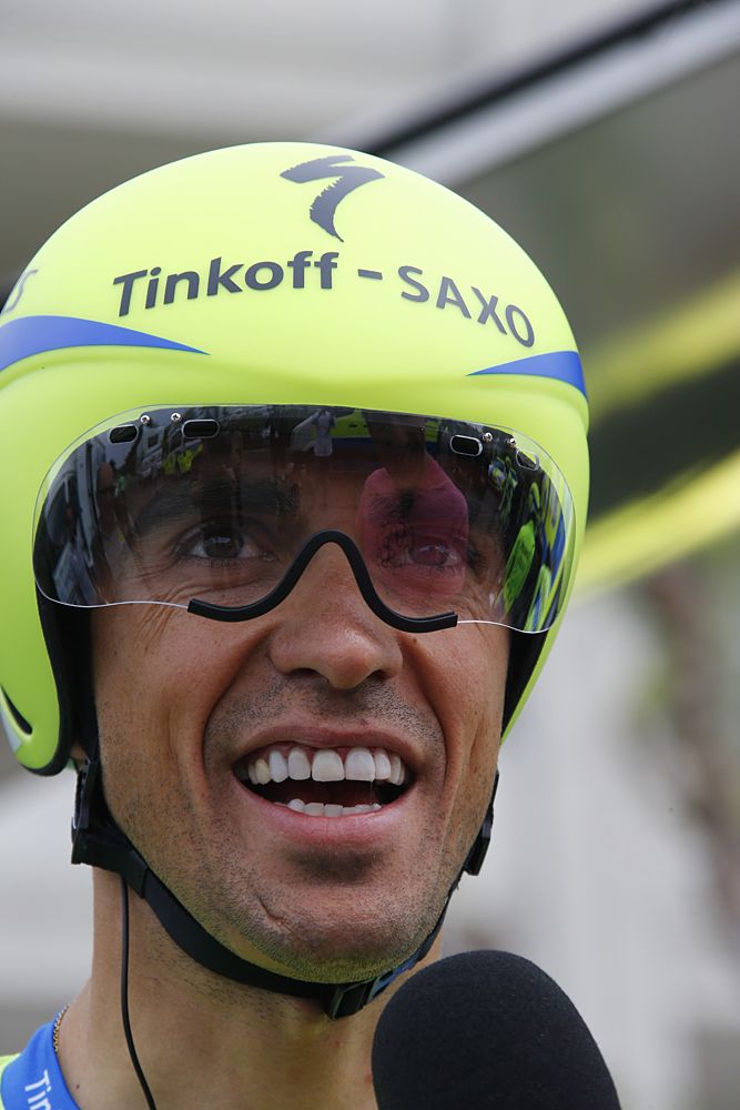 Alberto Contador (Tinkoff - Saxo) looks happy and relaxed ahead of team time trial recon