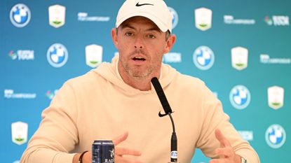 Rory McIlroy talks to the media ahead of the BMW PGA Championship