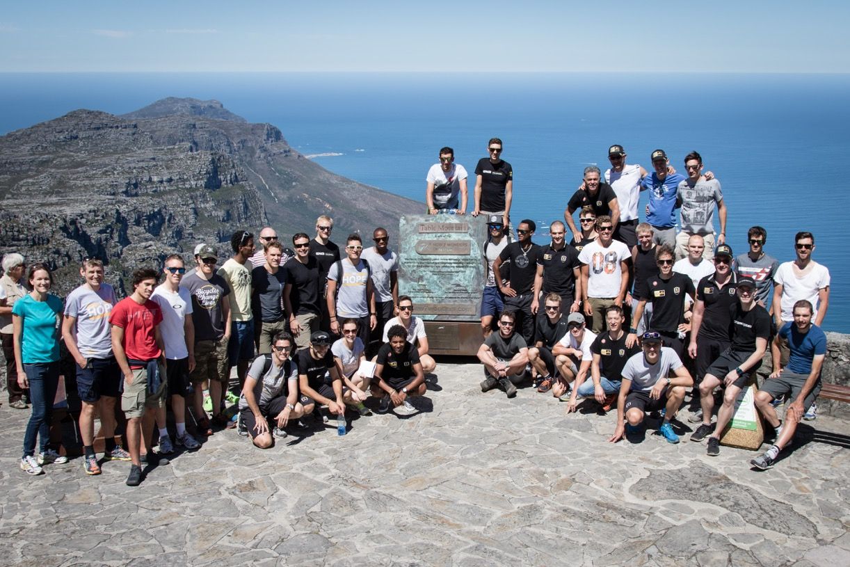 The MTN-Qhubeka team at the top of Table Mountain