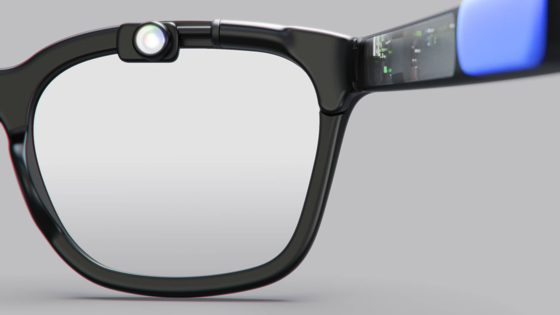 Brilliant Labs Halo AI Smart Glasses with view of lens and camera