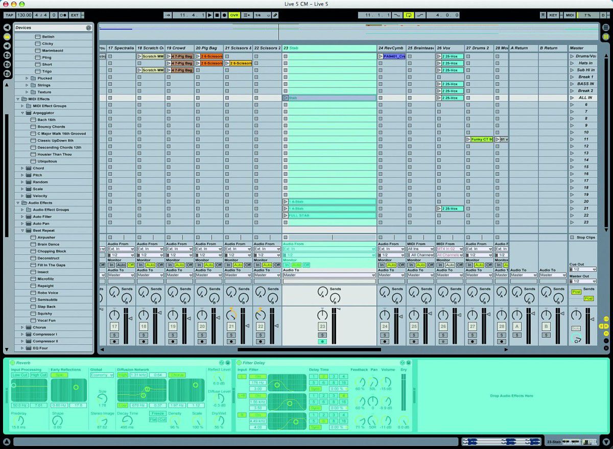 All of Live 5&acute;s new effects linked together as a Device Group