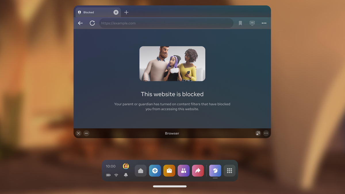 The new parental control filters for the Meta Quest Browser in action