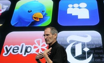 Apple CEO Steve Jobs first launched the App Store in June 2008 with 500 apps; it now offers more than 300,000 apps.