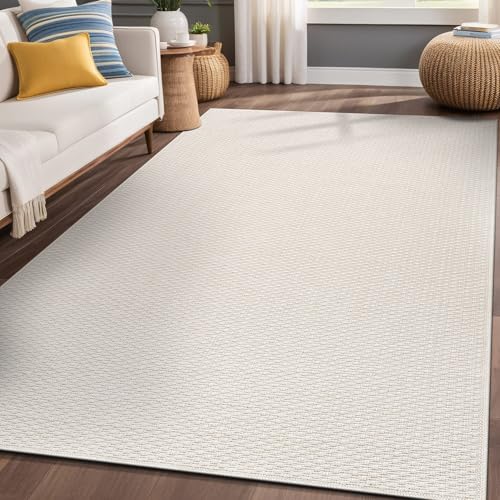 Luul Home Easy Jute Rugs 9x12 White Color Living Room Indoor Outdoor Area Rug for Patio Farmhouse and Kitchen Rug High Traffic Easy to Clean Washable Solid Boho Woven Design Outside Carpet (9 X 12)
