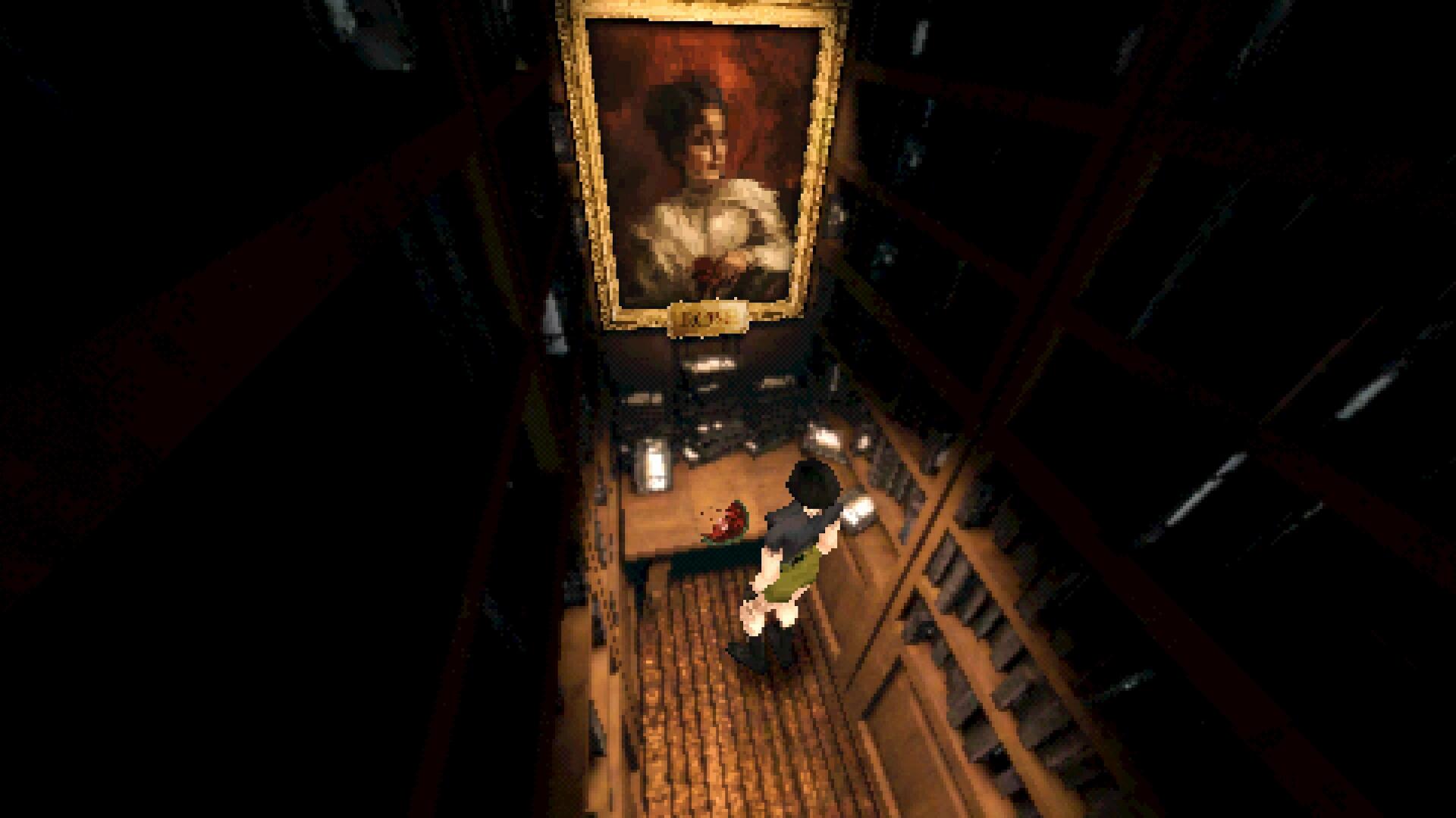 Sam finds a portrait dedicated to someone called Rose in Heartworm at the end of shelves containing many video tapes - an emblem sits below it on a table