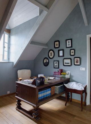 home office in alcove with storage desk