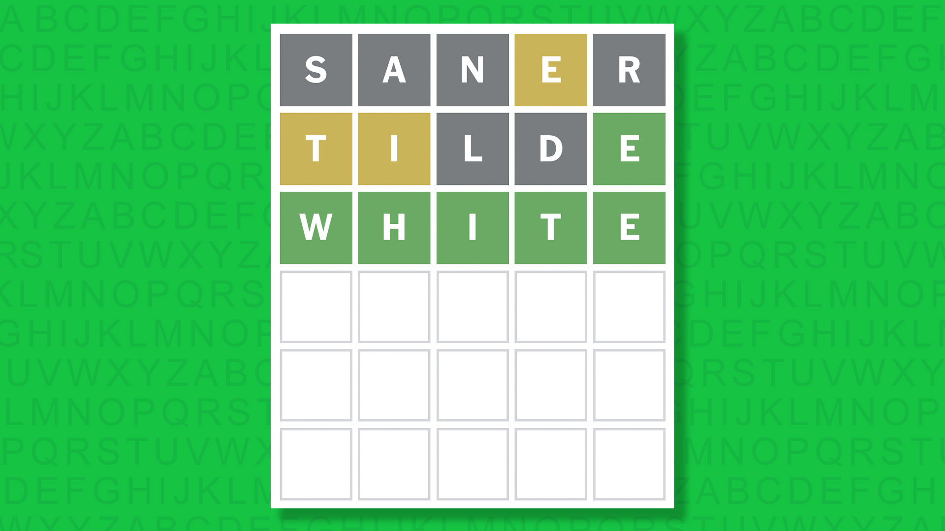 Ответ NYT Wordle для игры 1645 на зеленом фоне