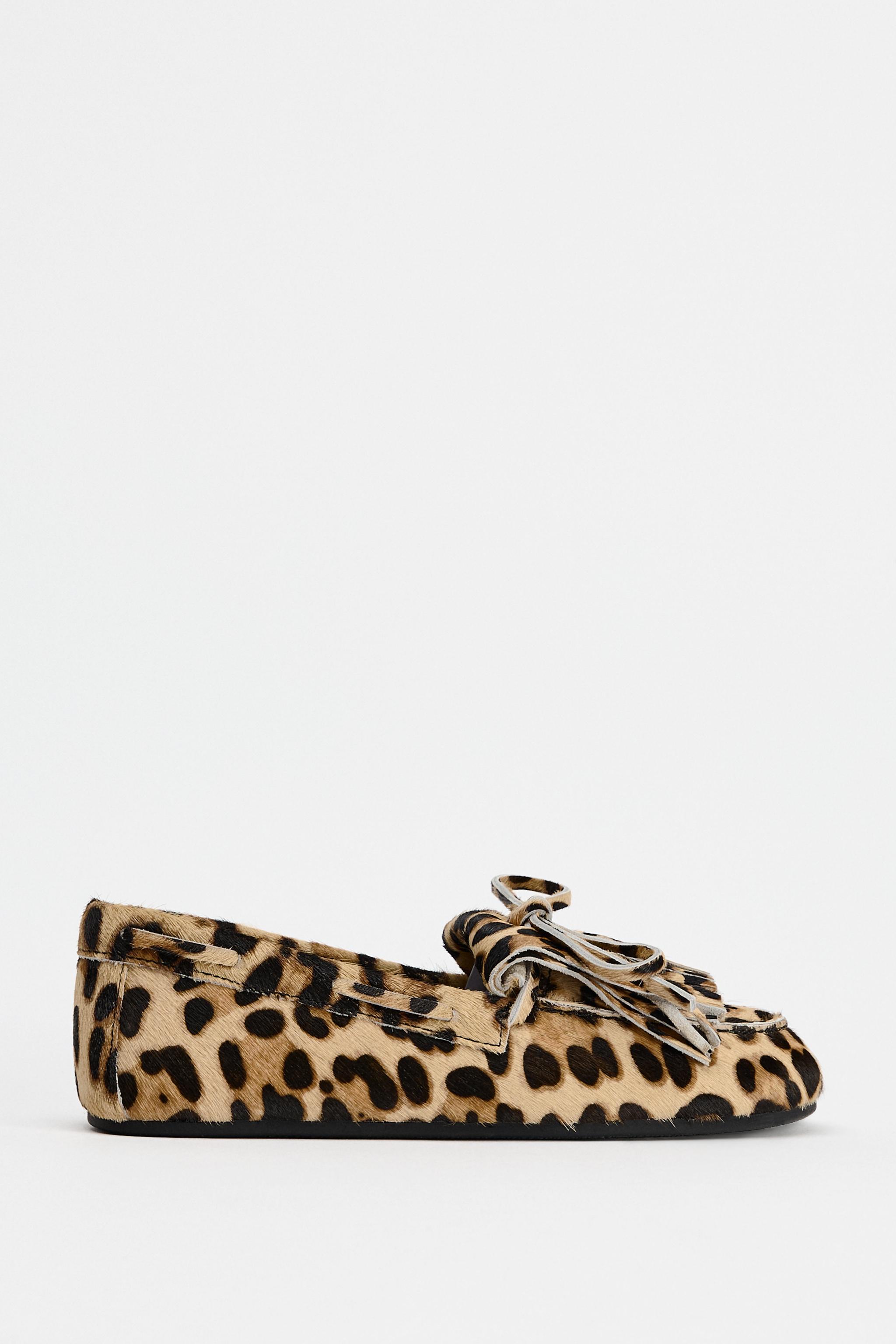 Animal Print Fur Lined Leather Loafers