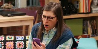 amy shocked on her phone big bang theory