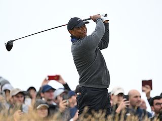 Tiger Woods hitting a driver at the Open Championship