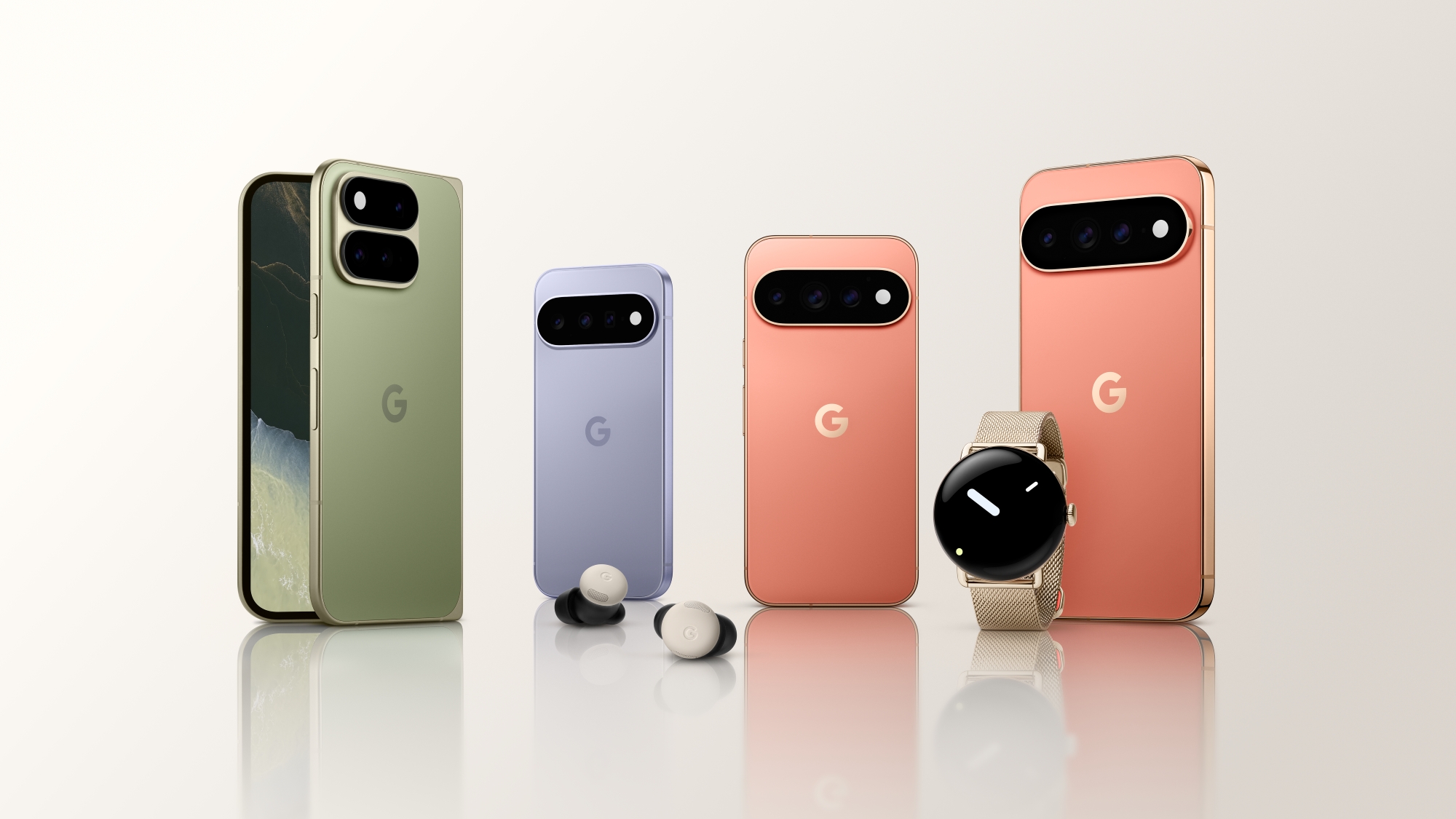 The Pixel 11 series, Pixel 11 Pro Fold, Pixel Watch 5, and Pixel Buds 2 in different colors