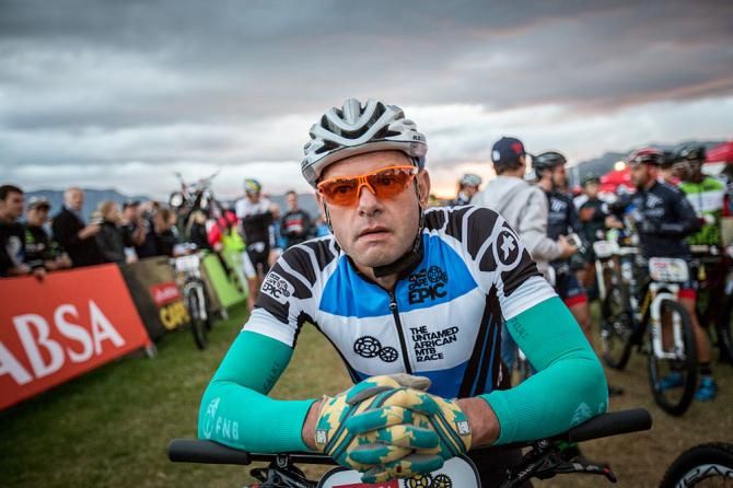 A pensive Shan Wilson at the start line of stage 3