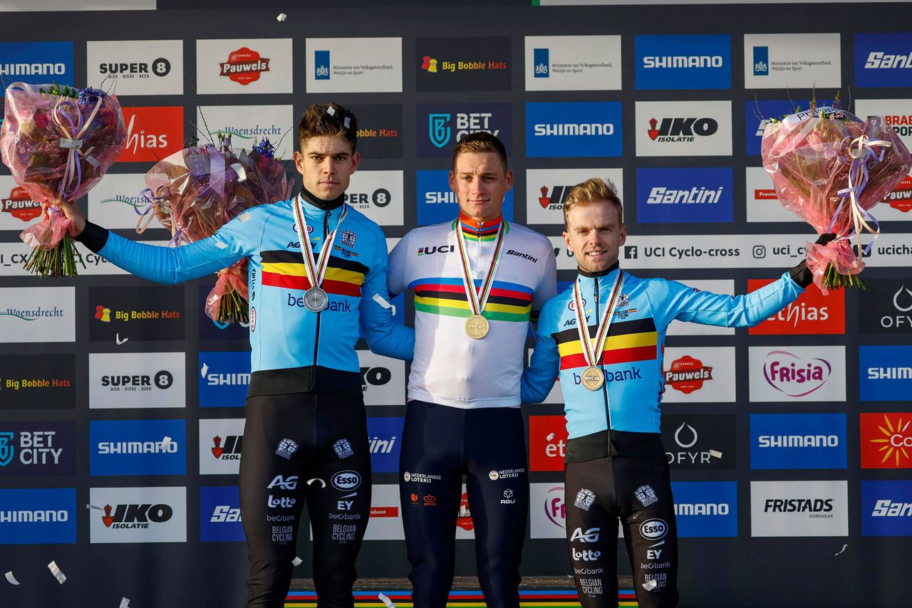UCI Cyclocross World Championships 2023 - Hoogerheide Men Elite - 05/02/2023 - Mathieu Van Der Poel (NED) - Wout Van Aert (BEL) - Iserbyt Eli (BEL) - photo Dion Kerckhoffs/CV/SprintCyclingAgency&Acirc;&copy;2023