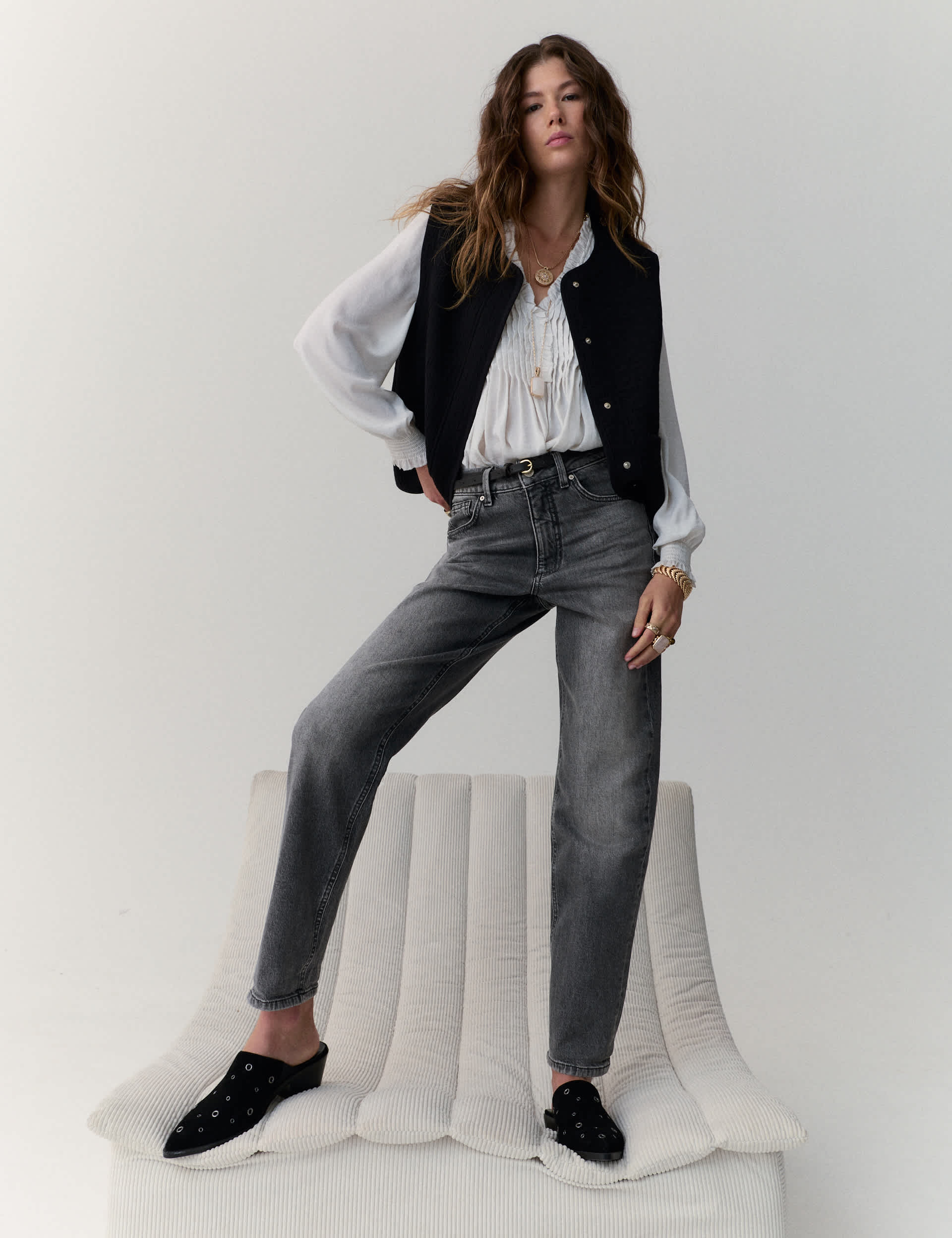 Girlfriend Mid Rise Turn Up Jeans With Lyocell