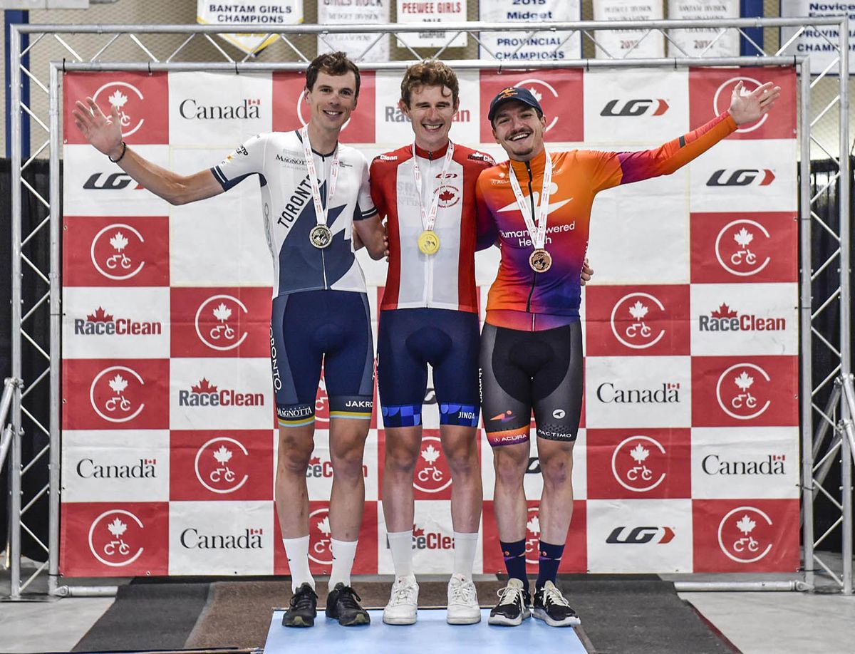 Elite Mens podium:l to r - Matteo Dal-Cin, Derek Gee, Pier-Andre Cote