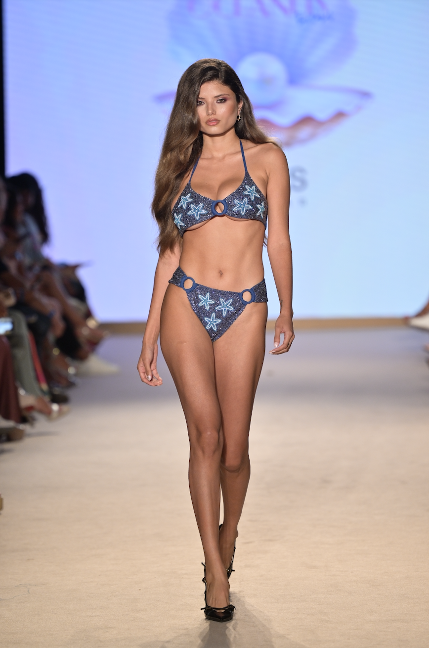 Oceanus x Sojos model on the runway during Paraiso Miami Swim Week.