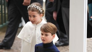 Prince Louis and Princess Charlotte arrive ahead of the Coronation of King Charles III and Queen Camilla on May 6, 2023