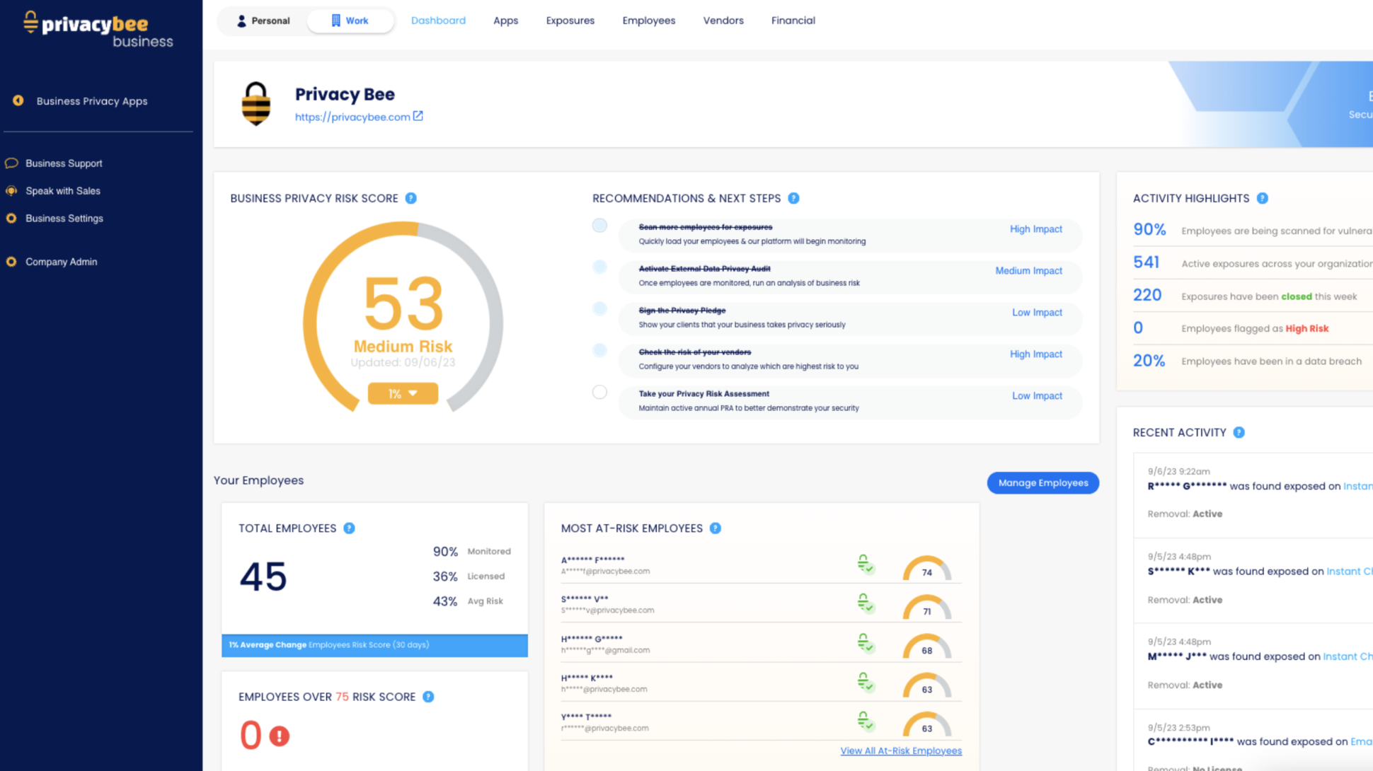 Privacy Bee&amp;rsquo;s interface
