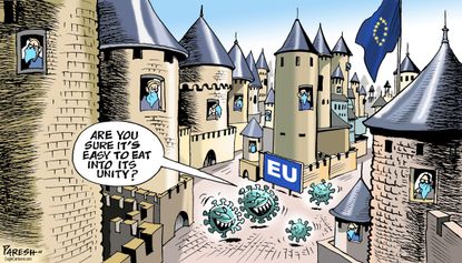 Political Cartoon World EU efforts fail economy struggles coronavirus outbreak