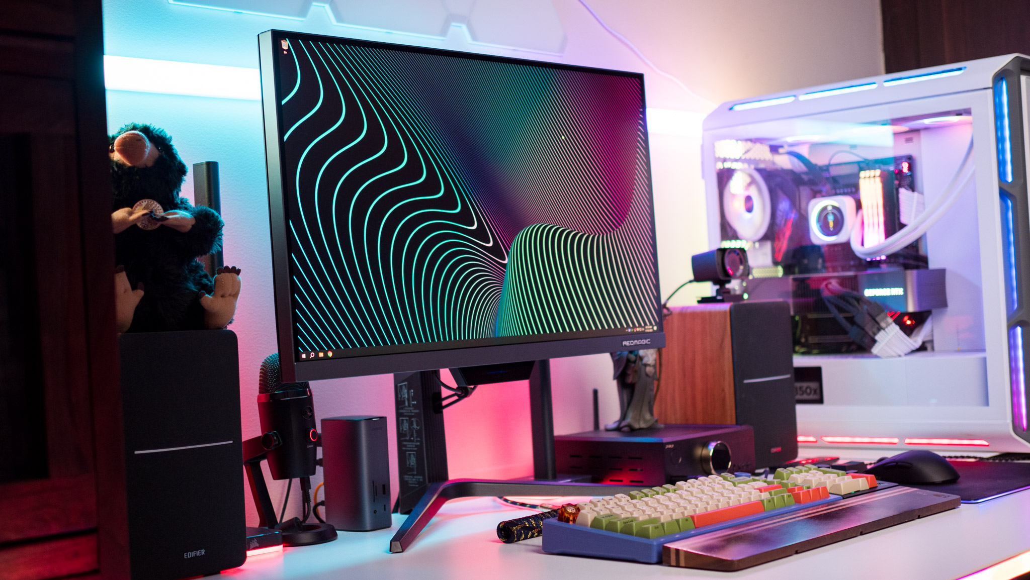 Side view of Redmagic 4K Gaming Monitor on a white table