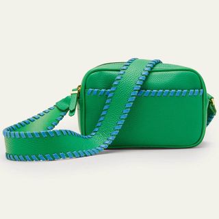 bright color bag Boden in green with blue stitch detailing