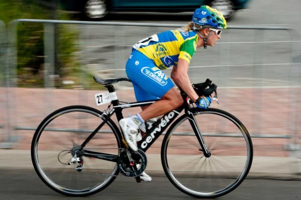 Emma Pooley riding on her 2011 Cervelo.