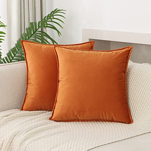 Jiahannha Decor Velvet Orange Throw Pillow Covers Pack of 2 Decorative Soft for Couch Sofa Bedroom Livingroom Car 18&amp;times;18 Inches