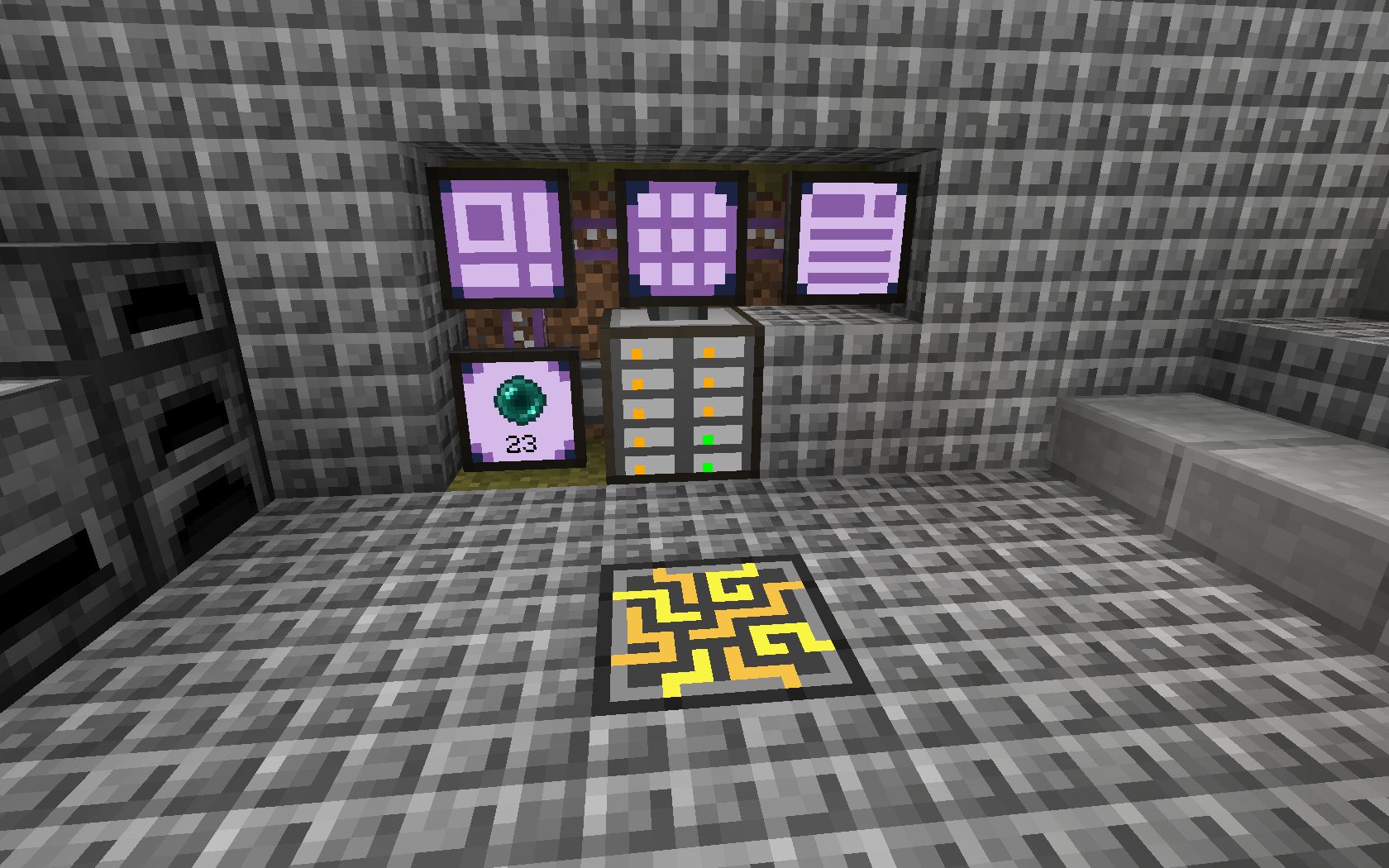 Minecraft mods - Applied Energistics - Purple crafting stations connected in a stone base