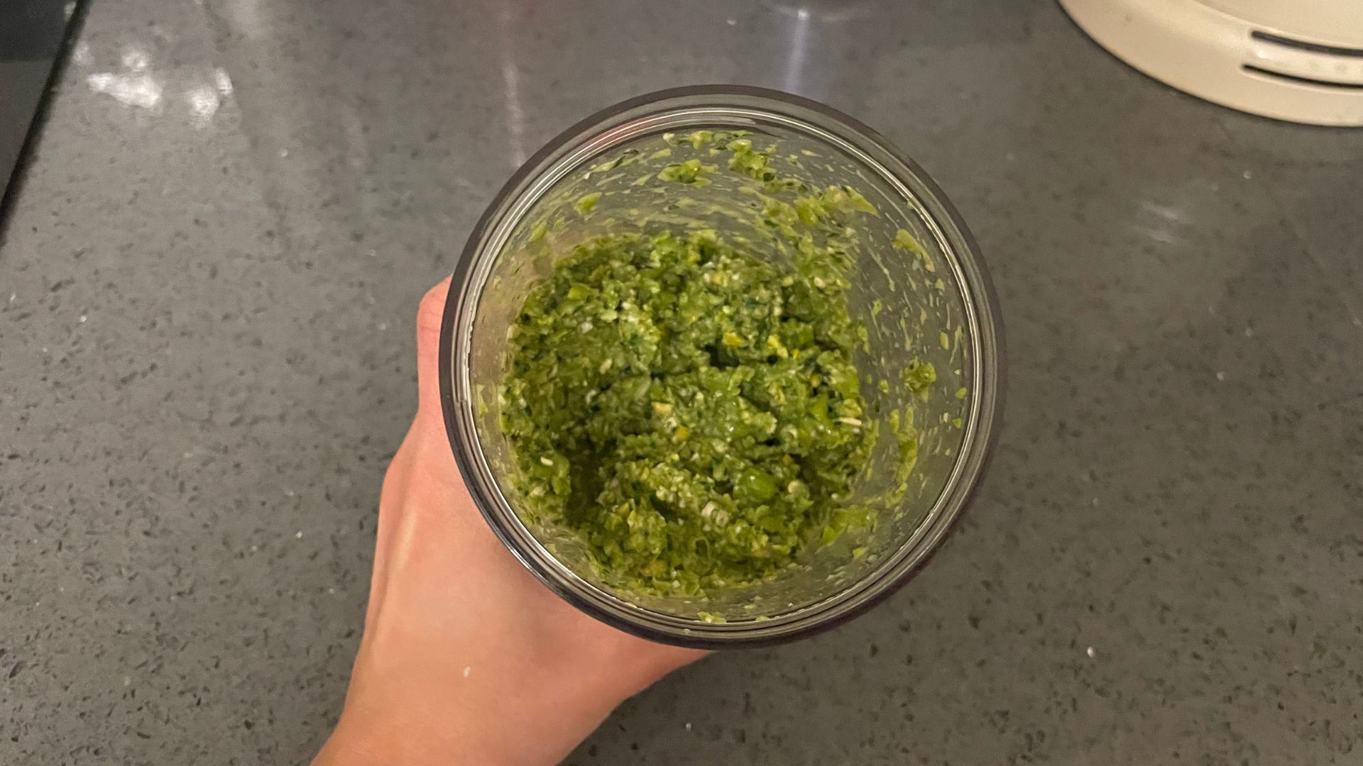 Pesto in the Ninja Blast Max Blender