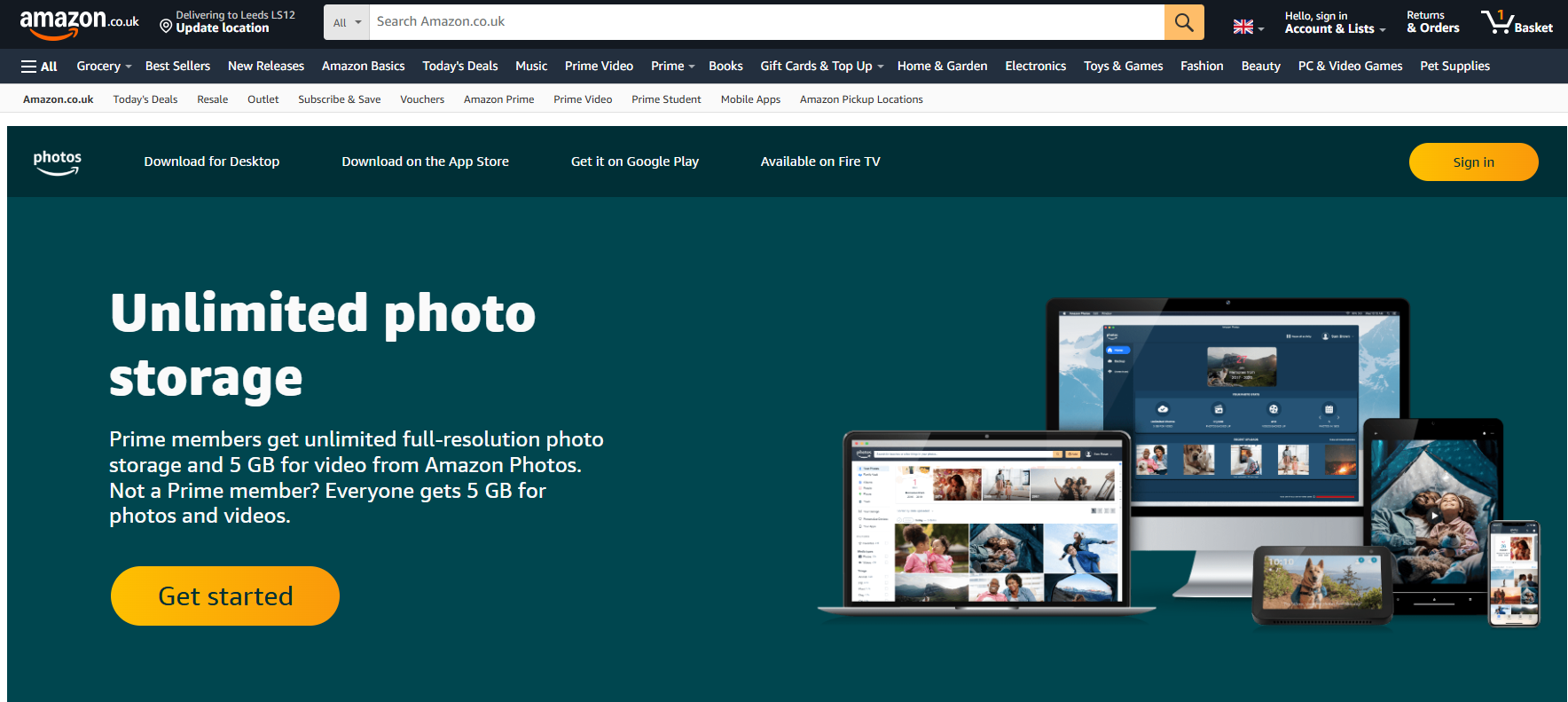 Amazon Photos Home Page