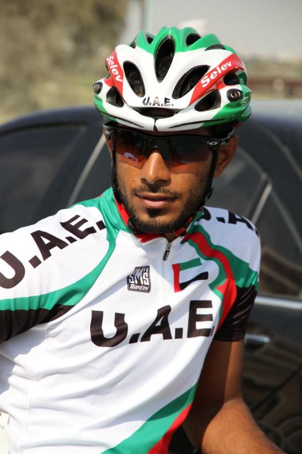 A UAE rider awaits the start