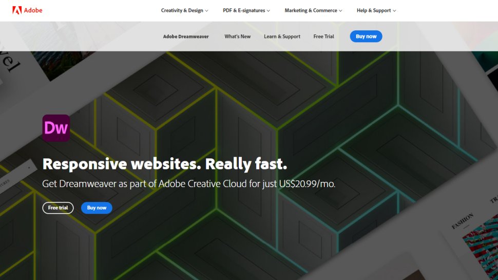 Website screenshot for Adobe Dreamweaver