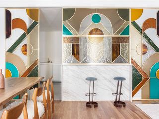 stained glass dividers in a modern apartment