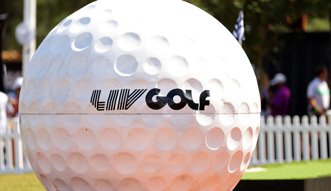 A LIV Golf golf ball during the LIV Golf Orlando tournament 