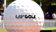A LIV Golf golf ball during the LIV Golf Orlando tournament 