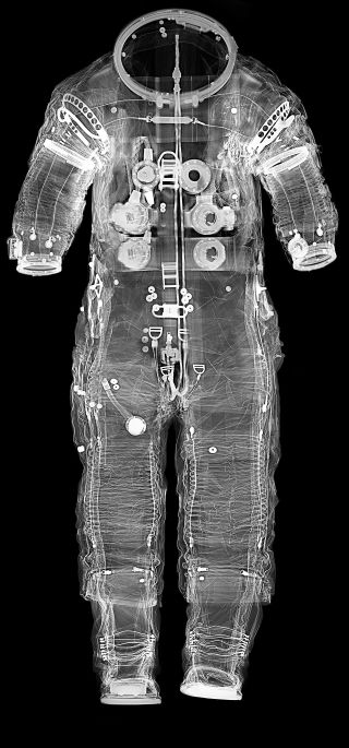 While off display, the Smithsonian imaged Neil Armstrong's Apollo 11 spacesuit using CT scans and X-rays, as shown.