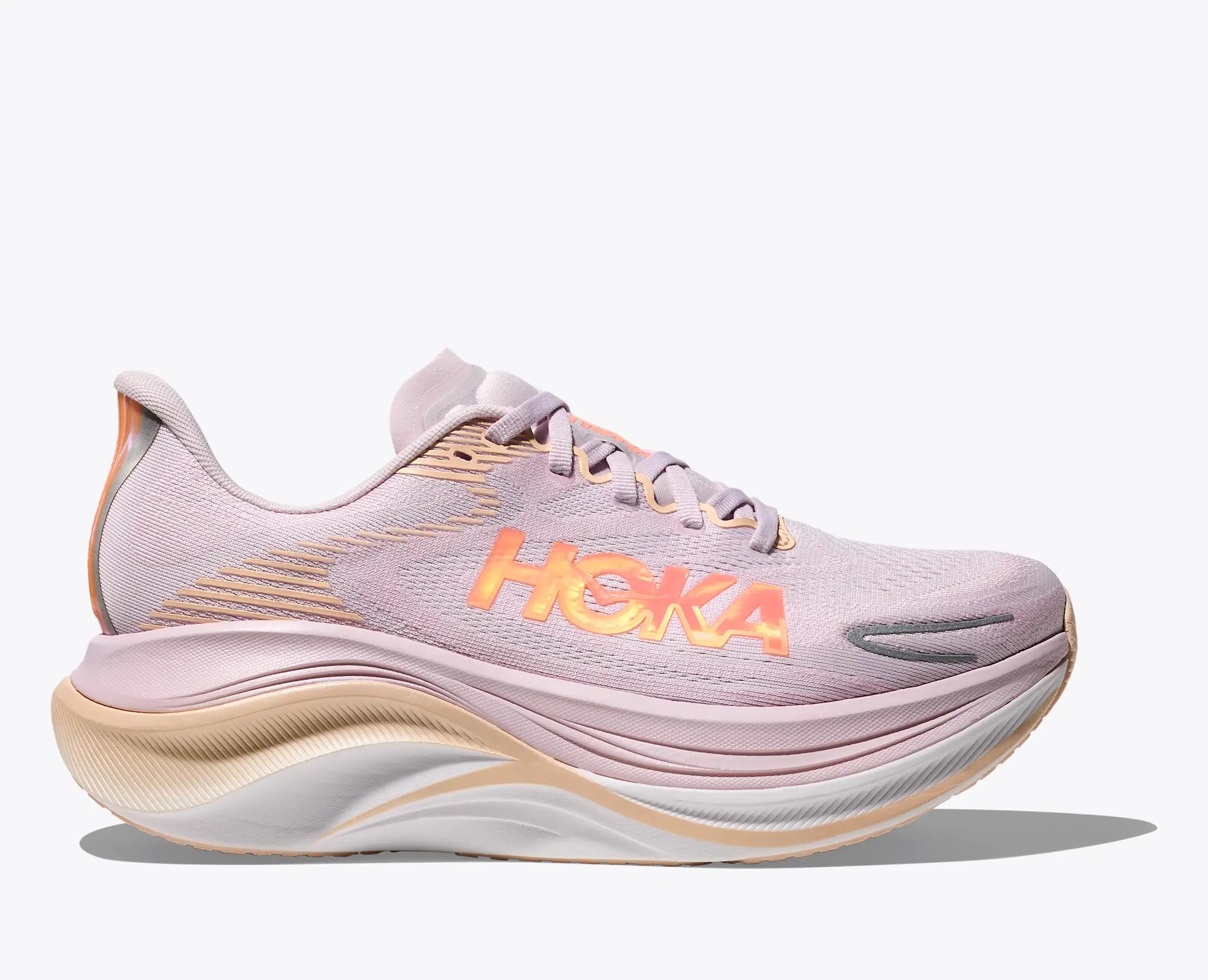Hoka Skyward X2 running shoe in lavender and orange