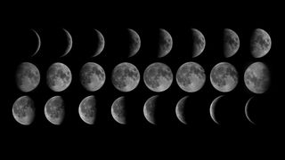 Different phases of the moon, photographed through a telescope.