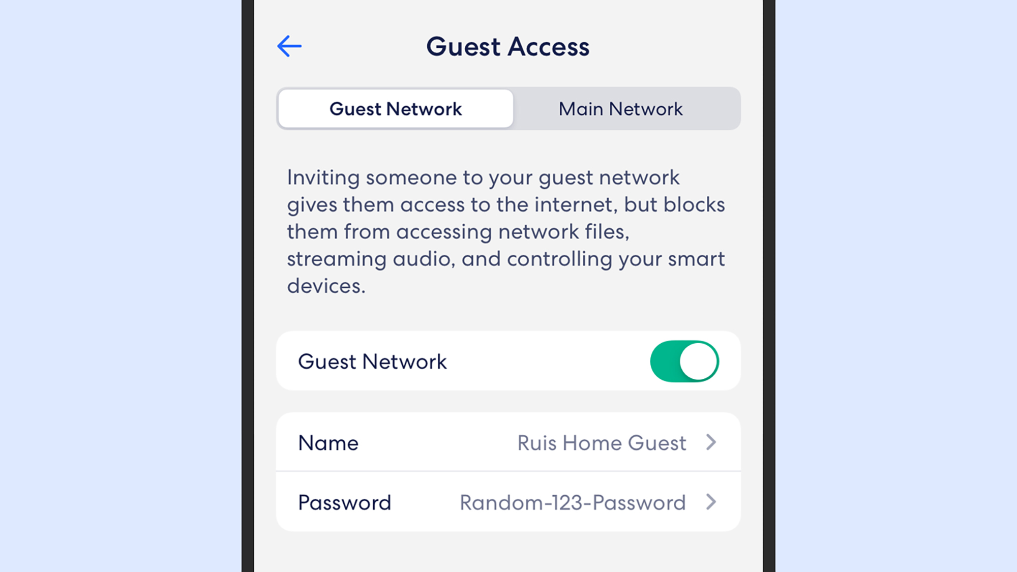 Eero app showing guest Wi-Fi