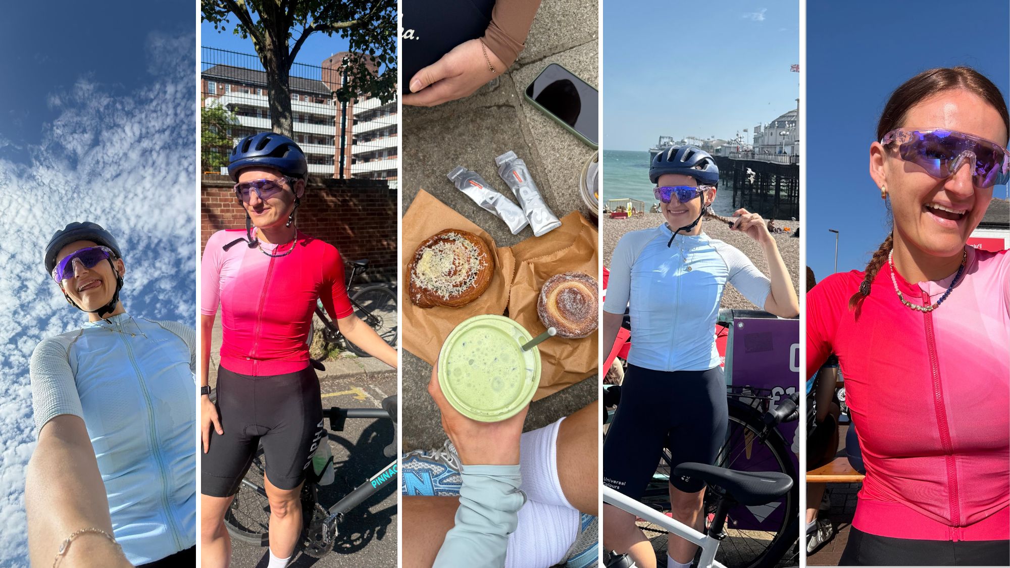 Senior Health Editor trying Rapha, Pas Normal, Universal Colours, and Jelenew cycling gear, in Richmond Park and Brighton
