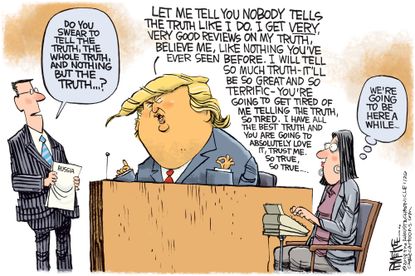 Political cartoon U.S. Trump testimony FBI Russia investigation